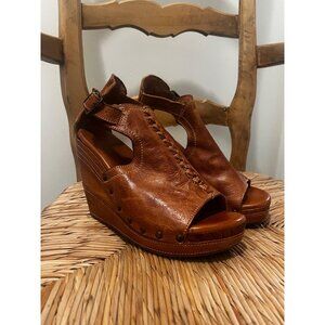 Bed Stu Julissa F399006 Womens Brown Leather Hook & Loop Wedges Heels Shoes Sz 9